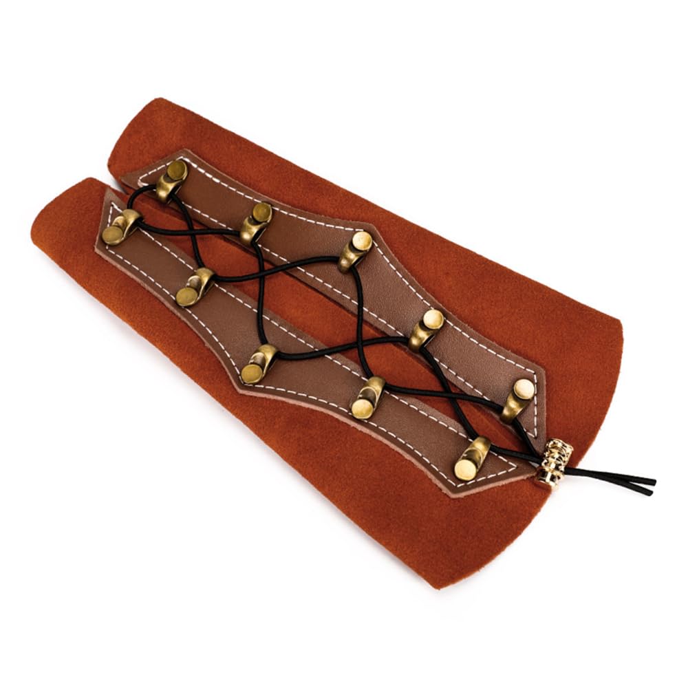 Archery Arm Guard, Double Layer Archery Forearm Guard with Elastic Rope, Leather Adjustable Archery Wrist Guard for Men Women Bow Hunting Target Shooting