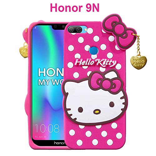 Image of Unirock Hello Kitty Back Case Cover for Honor 9N| 3D Cute Hello Kitty Case |Soft Silicone Rubber Back Cover with Pendant Kitty Cover for Honor 9N (Pink)