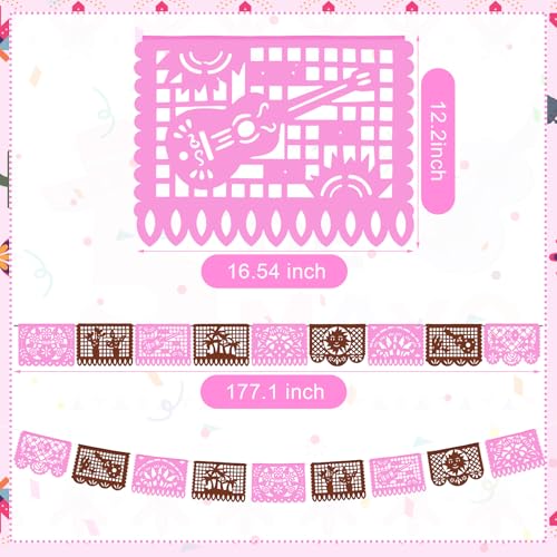 Image of VitalCozy 4 Pack 59 ft Mexican Papel Picado Banner Plastic Mexican Talavera Party Fiesta Banner Wedding Hanging Decorations for Cinco De Mayo Cielito Lindo Party Supplies(Pink Brown)