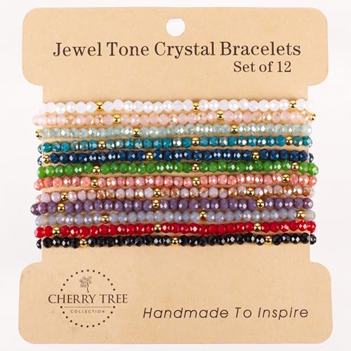 Cherry Tree Collection - Crystal Bracelet Set of 12 - For Women and Teens - 6.75-7" To Fit Most Wrists - 2x3mm Rondelle Beads2