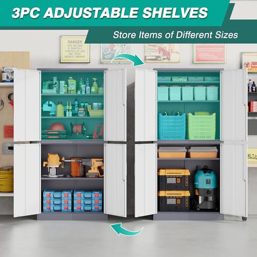 Image of SISESOL Storage Cabinets with Doors and Shelves, 71'' Metal Garage Cabinet Locking, Adjustable Layers for Home Gym, Bathroom, Kitchen, Office, Gray White