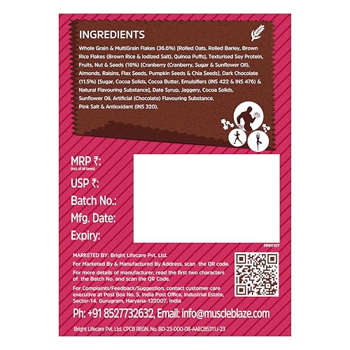 Image of MuscleBlaze Fit High Protein Muesli (1kg, Dark Chocolate & Cranberry) | 22g Protein | With Raisins, Almonds & Super Seeds,High Protein Breakfast Cereals