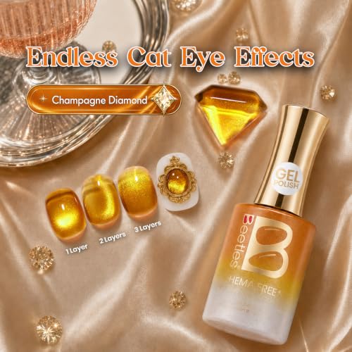 Image of Beetles Gold Cat Eye Gel Nail Polish,Champagne Diamond
