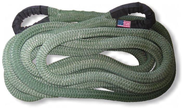 U.S. Made Military Green PolyGuard Coated Kinetic Recovery Snatch Rope - 1 inch X 30 ft with Heavy-Duty Carry Bag (4X4 Vehicle Recovery)