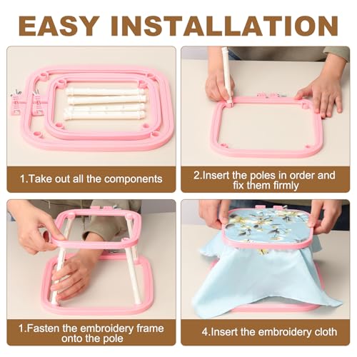 Image of PATIKIL 7.1 inch x 6.7 inch Square Embroidery Hoop Stand, Adjustable ABS Plastic Cross Stitch Stand Hands-Free 2-Tier Embroidery Hoop Holder Punch Needle Frame for Sewing Arts Needlework, Green