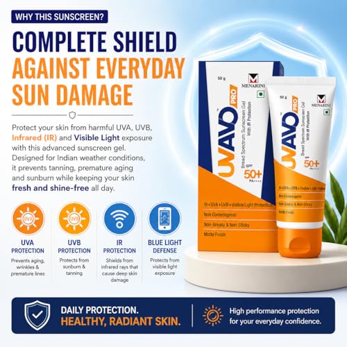 Image of New UV-AVO PRO SPF 50+ Sunscreen Gel | Broad Spectrum IR + UVA + UVB + Visible Light Protection | Non-Comedogenic | Matte Finish | 50g