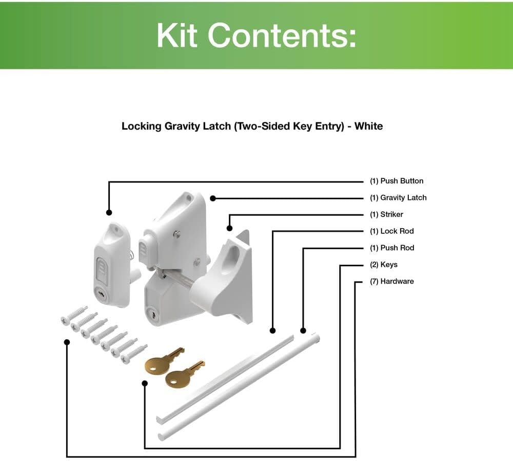 Locking Gravity Latch White (Two-Sided Key Entry)