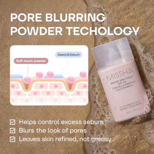 Image of MISSHA Glow Weightless Priming Sunscreen SPF 50, Korean Sunscreen for Face & Body, Broad Spectrum Primer-Like Blurring Sun Protection with Centella Asiatica + Tocopherol, 1.69 fl oz