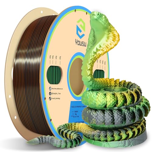 Image of YOUSU Silk PLA 3D Printer Filament, Tri-Color Coextrusion PLA Filament 1.75mm,Shiny Silk Coextruded PLA,Silk Gold-Green-Black Three-Color Filament,1kg /2.2lbs