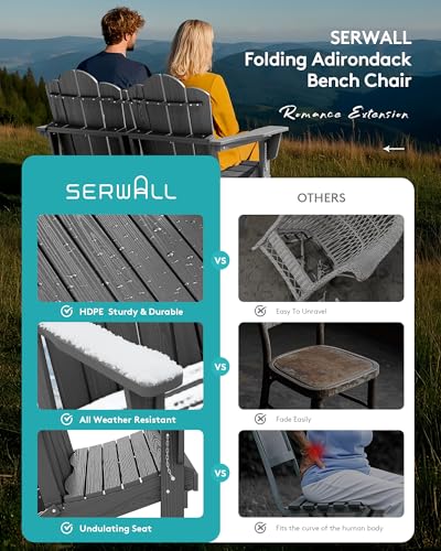 Image of SERWALL HDPE All-Weather Folding Adirondack Bench Set of 2, Grey