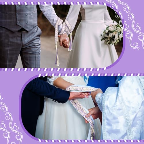 Image of Handfasting Cord for Wedding Braided, Weaving Purple, Simple | Hand Fasting Ceremony Rope with Gold Celtic Clasp, Rustic Cotton for Catholic Lasso Tradition, Unity Ritual Tying Supply