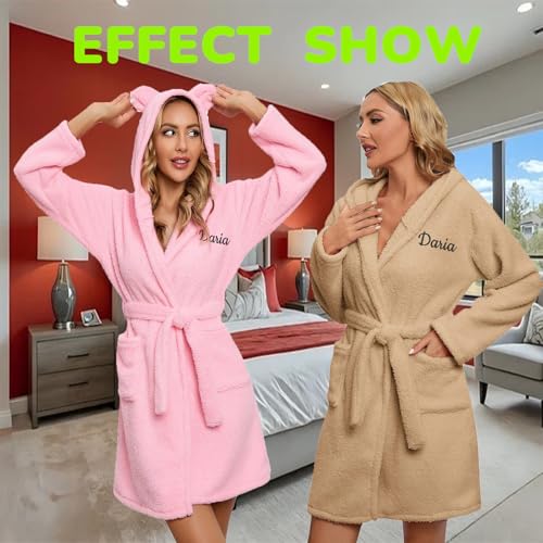 Custom Bathrobes Womens Hooded Fleece Robe with Embroidered Name Long Robes for Women - Womens Bath Robe - Custom Gifts For Her3
