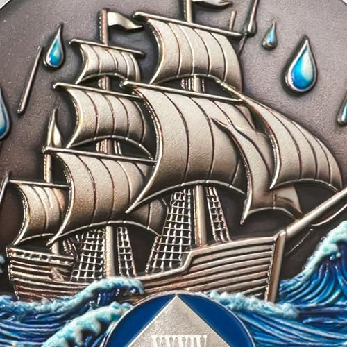 Image of NA Sobriety Coin - NA Medallions with Sailing Ship and Ocean Sobriety Chips NA Coins - Ideal Narcotics Anonymous Gifts for Men & Women Celebrating Recovery and Living Clean (34 Year)