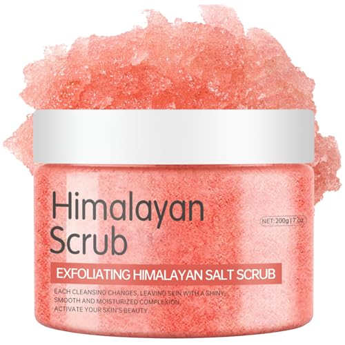 Himalayan Salt Body Scrub - Exfoliating Body Scrub with Jojoba Oil, Aloe Vera, Body Exfoliator Scrub for Smoothing & Deep Cleansing, Gentle Skin Exfoliator for Soft & Glowing Skin, 200g/7oz
