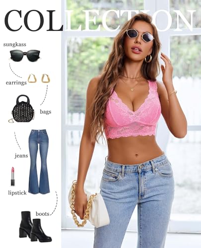 Image of Avidlove Bralettes for Women Lace Bra Non Padded Longline Bralette Deep V Triangle Sexy Everyday Lingerie Bras