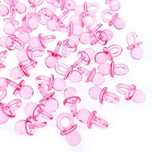 JZK 100 x Roze mini nep fopspeen acryl baby meisje feestje decoratie tafel confetti gunsten doos decoratie voor babymeisje doop feest geboorte verjaardag accessoires