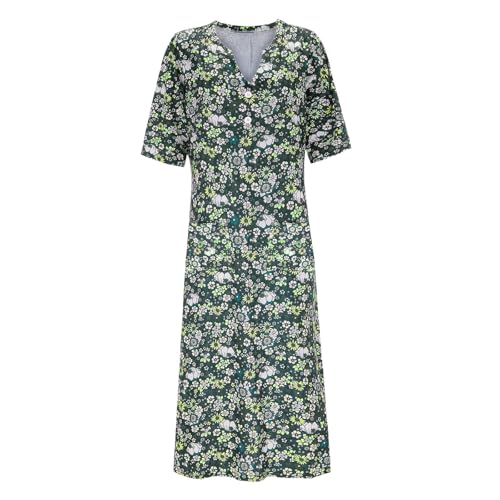 Robe longue d'été fleurie col en V à manches courtes