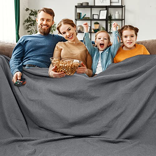 Image of PHF Pre-Washed Cotton Waffle Weave Family Blanket,Oversized King Size 120 inchx 120 inch-Snag Proof Lightweight Breathable, 10'x 10' Huge Extra Large Big-Elegant Aesthetic Home Decoration Gift,Charcoal | Pre-washed Natural Soft Cozy Lightweight Breathable, Textured Decorative Layer for Bed Guest Room, Machine Washable, Giftable