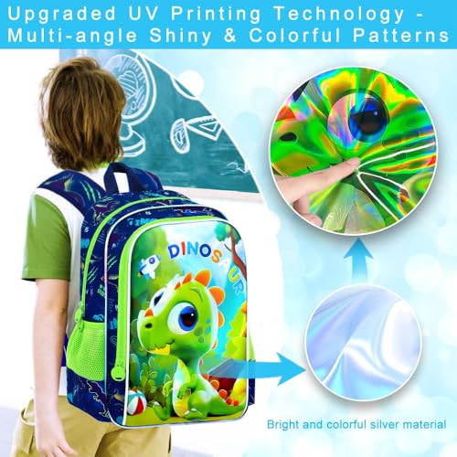 Image of 16 inch Dinosaur Backpack, 3Pcs Boy Bookbag for Elementary Preschool Kindergarten, Kids School Backpacks with Lunch Box (Green)