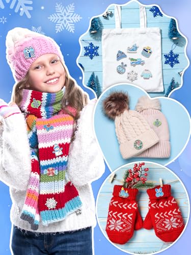 Image of JUNEBRUSHS 28PCS Winter Enamel Pins, Cute Blue Snowflake Snowman Brooch Pins for Winter Holiday Theme Christmas Party Classroom Favor Supplies Exchange Gift Clothes Hat Accessories