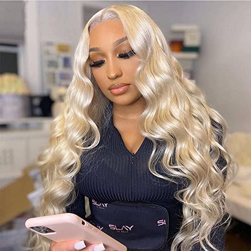 613 13X6 Lace Front Wig Human Hair Blonde Wig Transparent Lace Body Wave High Density With Baby Hair Preplucked Brazilian Virgin Hair Real Human Hair Wig For Women 22 Inch