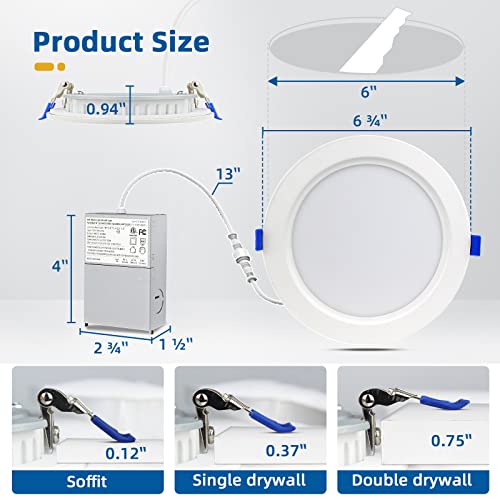LTBLIGHT 6 inch 16W 1800LM Dimmable LED Recessed Lighting 3000K 12-Pack - image 7