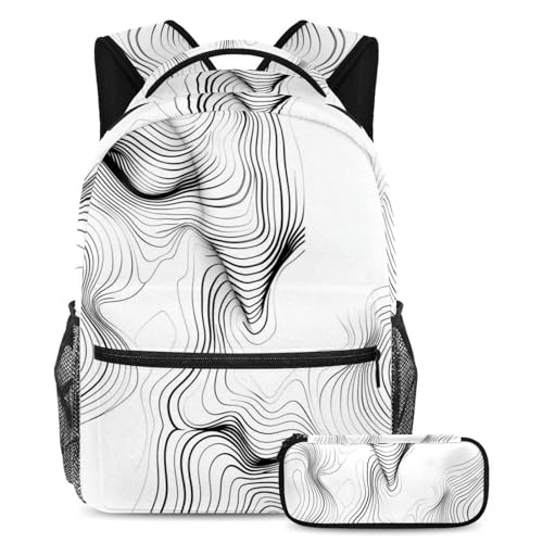 Sac à dos polyvalent 2 pièces lignes d'art abstrait cartable scolaire tendance