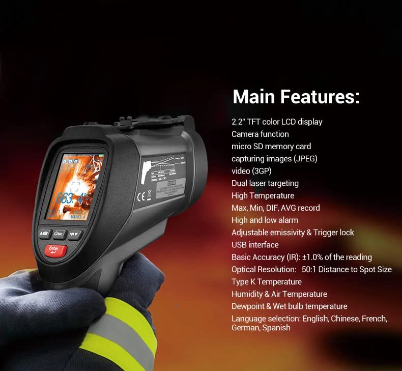 YuqiaoTime Infrared Thermometer Gun CEM DT-9862 Infrared Thermometer Gun -50 to 2200 Celsius Video Thermometers with Color LCD Display -50 to 2200 Celsius