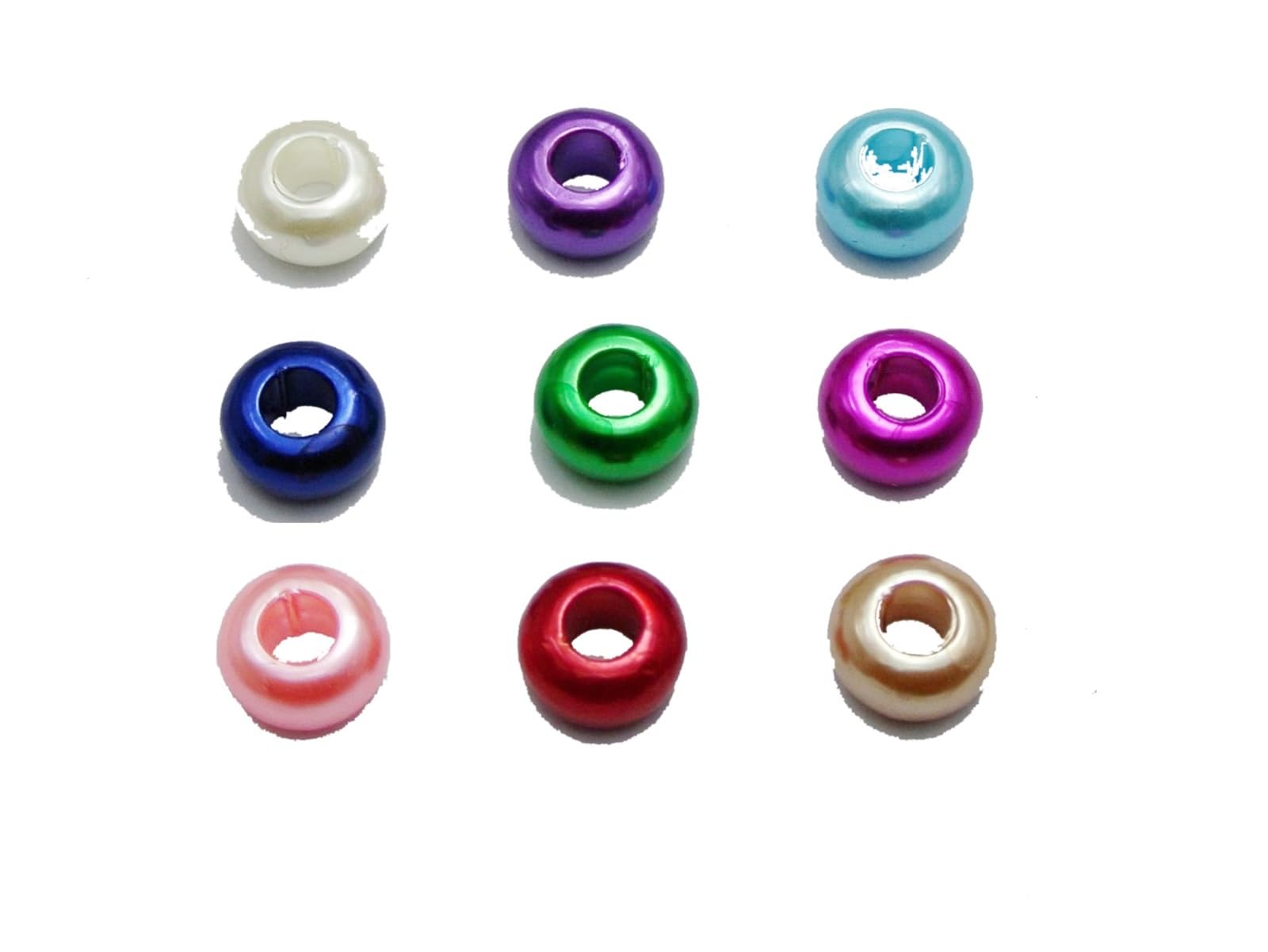 Koraliki z dużym otworem, Opakowanie 100 akrylowych koralików dystansowych z imitacją pereł, wielokolorowych, 12 x 7 mm, otworem 5(Pink)