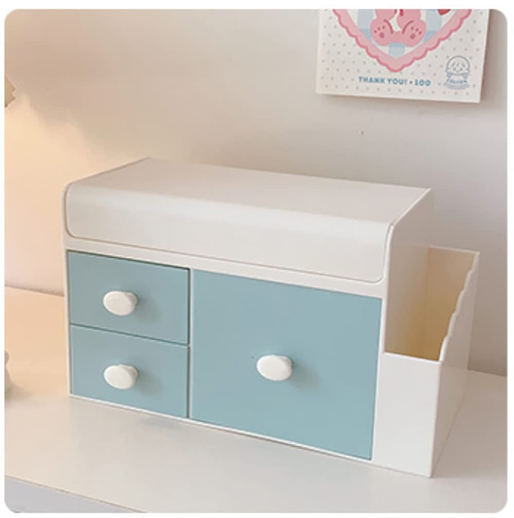 Inder Multifunctional Desktop Drawer Organizer 7 Grids Compact Storage Cute Pen Holder Bookends Desktop Storage Box For School Home Office Stationery (Blue)
