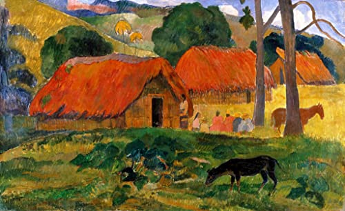 Affiche les Trois Cabanes Tahiti Gauguin pour décoration salon