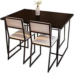 Conjunto Mesa de Jantar Retangular Preta 4 Cadeiras Estofado Riviera Industrial Preto (LACA BRANCA)