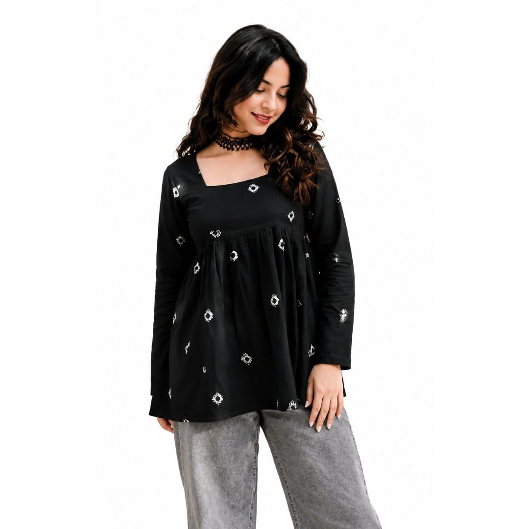 Women's Floral Printed Square Neck Tunic Top | Full Sleeve Casual Western Top for Women | Stylish Ethnic Kurti Top for Girls & Women-picture-55