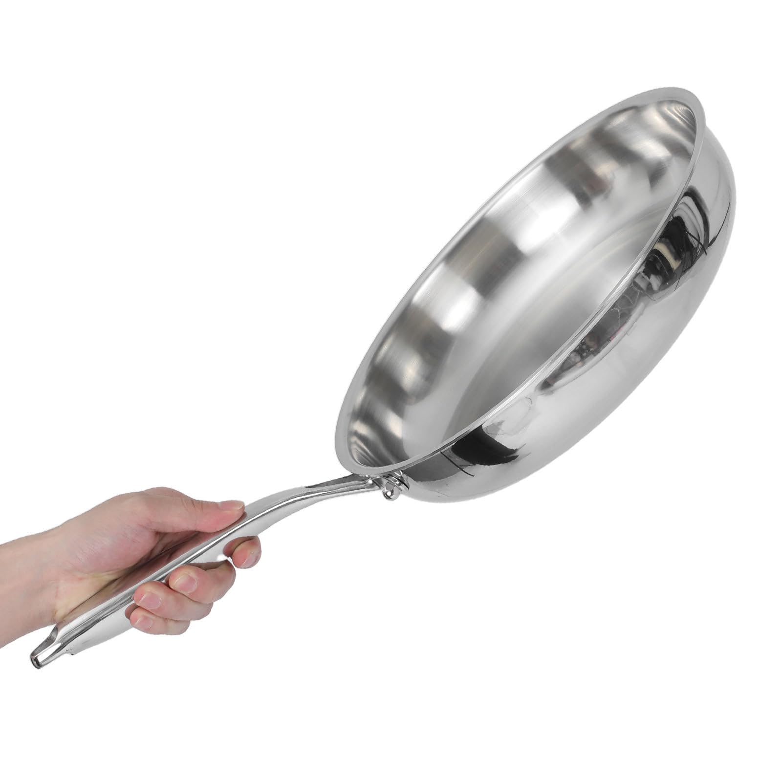 PRETYZOOM Sartén de Acero Inoxidable de 3 Capas de 11 Pulgadas sin Revestimiento con Mango Resistente al Calor para Cocina a Fuego Directo E Inducción, Apta para Lavavajillas y Horno