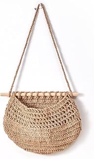 Ykybhx 1PCS Hanging Fruit Basket 1 Tier Handmade Woven Boho Kitchen Storage Fruit Net Basket Boho Wall Basket Decor Woven Wall Basket Storage Basket for Kitchen Living Bathroom Bedroom, B