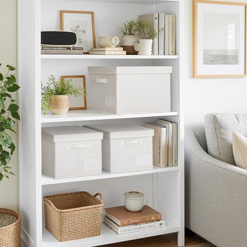 Image of GRANNY SAYS Fabric Storage Bins With Lids, Shelf Organizer for Closet, Clothes Organizer, Organization Boxes, Ivory, 3-Pack