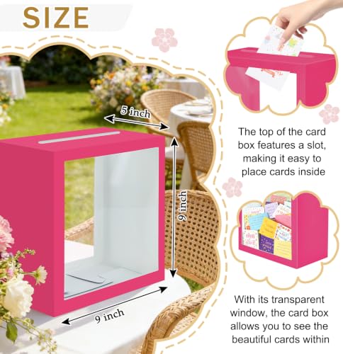 Image of SietDESEO Hot Pink Card Box for Party with Clear Window Large Gift Card Box Holder for Wedding Reception Birthday Graduation Baby Shower Raffle Ticket Box