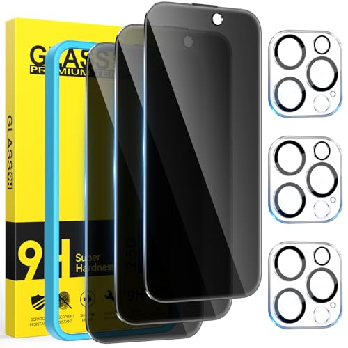 Niphabe 3 Pack Privacy Screen Protector with 3 Pack Lens Protector Tempered Glass Film with Easy Installation Tool Private Anti-Shatter Anti-Scratch (Black iPhone 16 Pro)