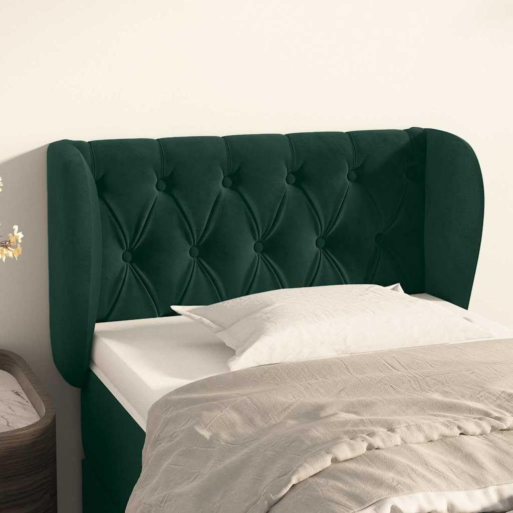 Tête de lit avec oreilles - Vert foncé - Velours rembourré - 83 x 23 x 78/88 cm - Bois robuste - Réglable en hauteur - Dossier confortable pour chambre à coucher - Lit double - Accessoire de