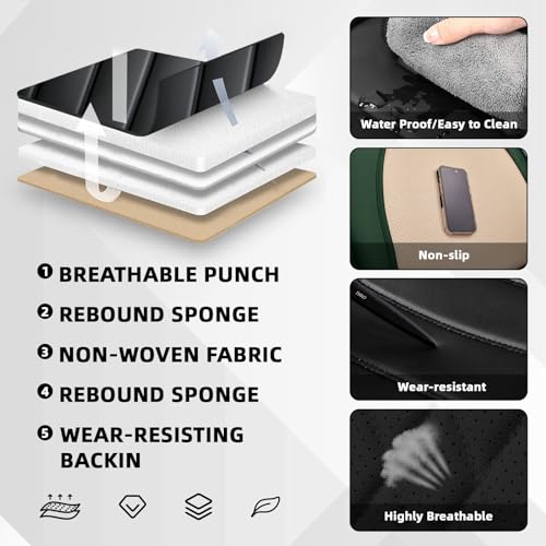 Image of Car Seat Cover Fit for Nissan 370Z 2009-2021,Compatible Airbag Non-Slip Waterproof Seat Cover,Car Seat Protector Premium Interior (Luxury 2 Seats,Black Green)