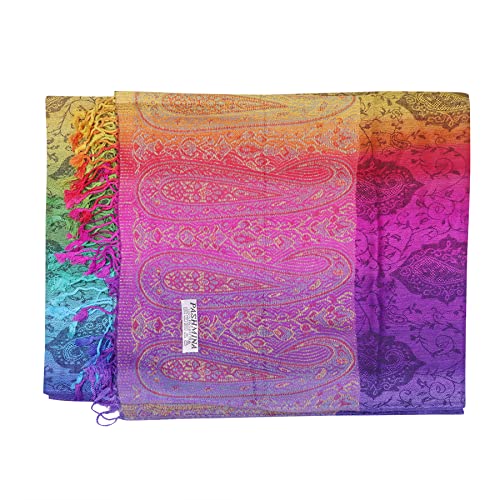 ANKOMINA Women Colorful Rainbow Tassel Scarf Enthic Style Flowers Gradient Jacquard Cotton Pashmina Shawl Wraps3