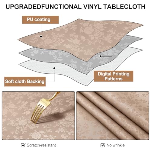 Image of Smiry Rectangle Table Cloth, Waterproof Heavy Duty Vinyl Tablecloths, Wipeable Washable Table Cover for Kitchen and Dining Room (Khaki, 60 inch X 84 inch)