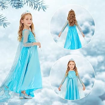 Lichtgevende prinsessenjurk voor meisjes, ijskoningin, Elsa-kostuum met pruik, kroon, toverstaf, prinsessenkleding, verjaardag, Kerstmis, carnaval, Halloween, kostuum voor kinderen (100, 3-4 jaar