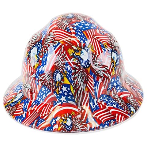 Troy Safety RK-HP44-FLAG Patterned Hard Hat Full Brim Style with 4 Point Ratchet Suspension (Flag) Cover