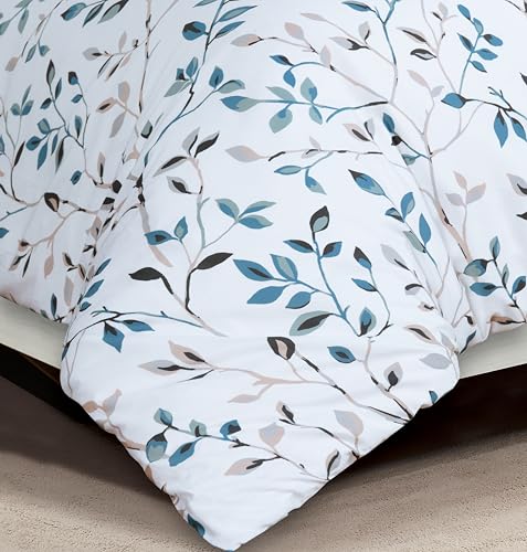 Majestic Giftware Madison Linen 8 Pcs Full Size Duvet Bedding Set (BL506-F) | Forest Ferns 300 TC Cotton Sateen Durable & Washable | 2 Fitted Sheets, 2 Duvets, 4 Pillowcases- Lux Collection