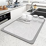 CALOPEAH Alfombrilla Escurreplatos, 50 x 40cm Alfombra Escurreplatos, Tapete Absorbente Cocina Bandeja Escurreplatos Protector Encimera Cocina, Gris Claro