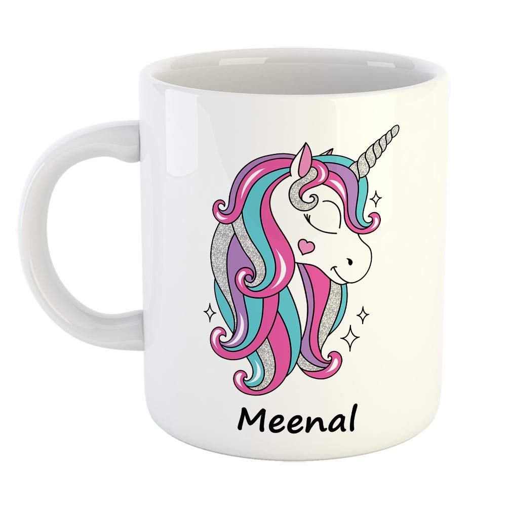 FurnishFantasy Unicorn Ceramic Coffee Mug - Best Happy Birthday Gift for Daughter, Sister, Gift for Kids, Return Gift - Color - White, Name - Meenal
