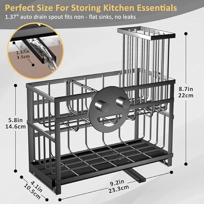Sponge Holder for Kitchen Sink & Sink Caddy - 2-Tier Stainless Steel Organizer with Automatic Drainage, Rustproof Storage for Dish Brush, Soap Dispenser & Countertop Essentials