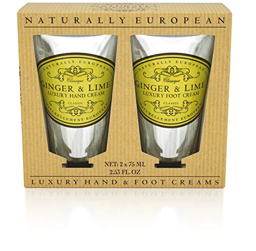 Naturally European Ginger & Lime Luxury Hand And Foot Cream Gift Set Containing Shea Butter - 2 x 75ml | Hand Cream Gift Set, Hand Cream, Foot Care, Hand Cream Set