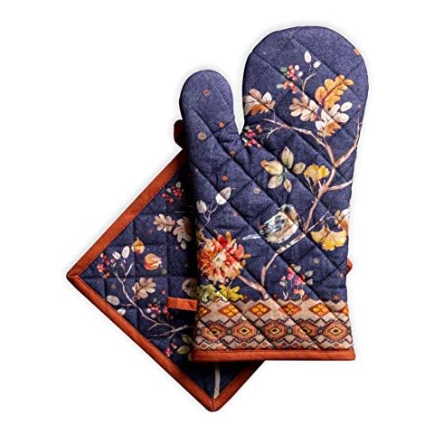 Maison d' Hermine Oven Mitt + Pot Holder 100% Cotton Heat Resistant Kitchen Oven Mitt (7.5"x13") & Pot Holder (8"x8"), Chef, Cooking, Kelim - Infinity - Thanksgiving/Christmas Cover